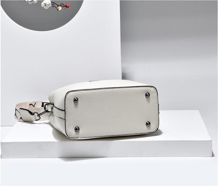 Womens Bucket Bag Adjustable Shoulder Strap Fashion Handbag with Square Buckle